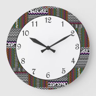 Grande Horloge Ronde Rayure Zig Zag Tissée Point
