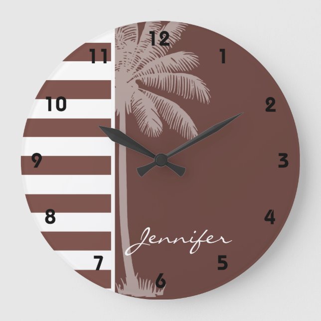 Grande Horloge Ronde Rayures Brown de fût ; Rayé ; Rétro paume (Recto)