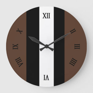 Grande Horloge Ronde rayures Brown, noires et blanches