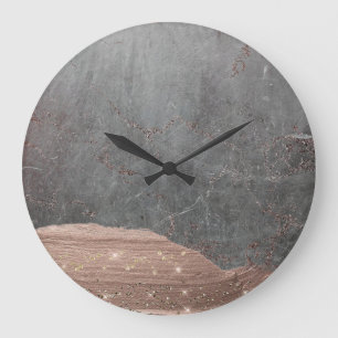 Grande Horloge Ronde Rayures de cuivre de charme sur le marbre gris