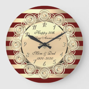 Grande Horloge Ronde Rayures dorées,Diamants rouges 50e anniversaire de