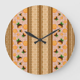 Grande Horloge Ronde Rayures et Cercles Aquarelle Ananas