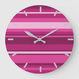 Grande Horloge Ronde rayures Fuchsia