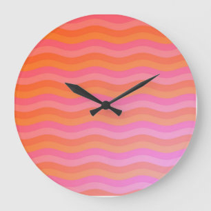 Grande Horloge Ronde Rayures oranges et roses ondulées