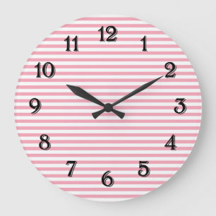 Grande Horloge Ronde Rayures roses et blanches