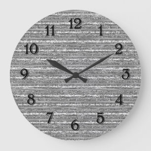 Grande Horloge Ronde Rayures scintillantes argentées