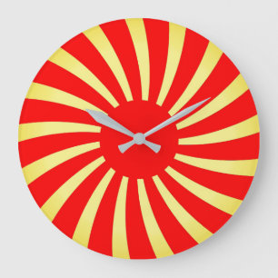 Grande Horloge Ronde Rayures spirales rouges et or