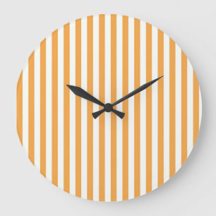 Grande Horloge Ronde Rayures verticales orange et blanc ensoleillées es