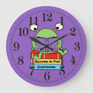 Grande Horloge Ronde Reading Is Fun Cute Book Loving Alien Wall Clock