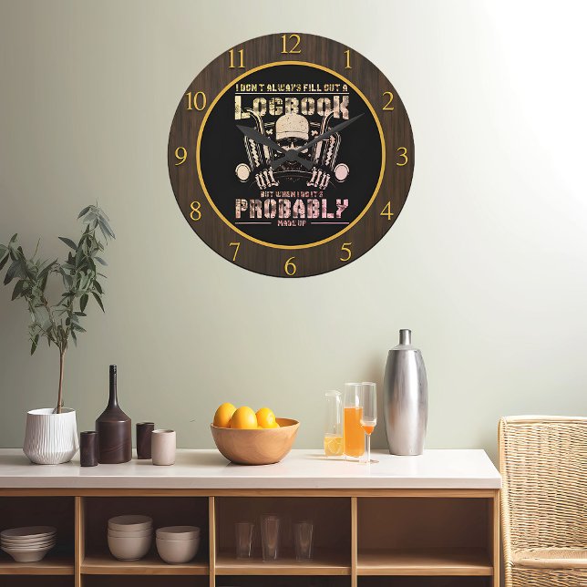 Grande Horloge Ronde Rebel Trucker Logbook Humoristique (Créateur téléchargé)