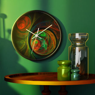 Grande Horloge Ronde Rebirth Green Abstract Art Round