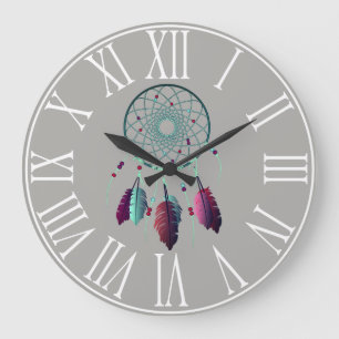 Grande Horloge Ronde Receveur rêveur pourpre et turquoise de Bohème