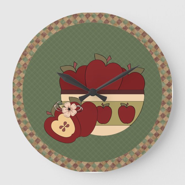 Grande Horloge Ronde Red and Green Country Apples Round Wall Clock (Recto)
