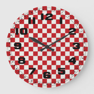 Grande Horloge Ronde Red and White Checkered Pattern Country BBQ Colors
