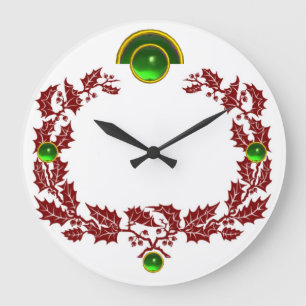 GRANDE HORLOGE RONDE RED CHRISTMAS CROWN WITH HOLLY BERRIES