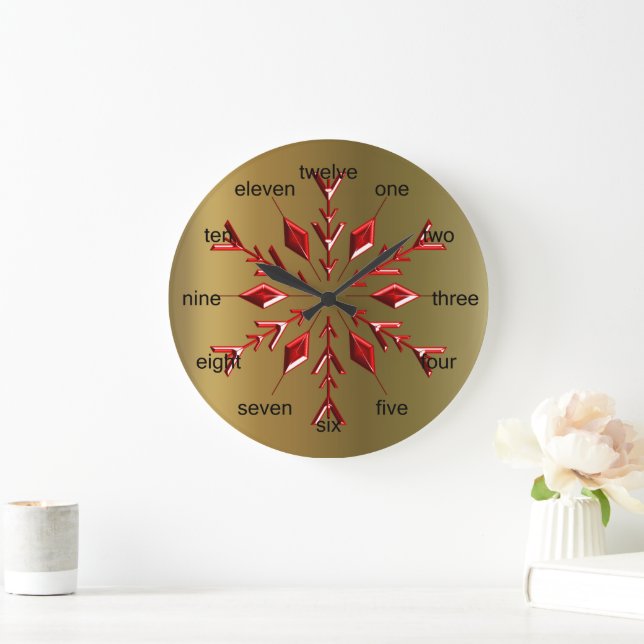 Grande Horloge Ronde Red Christmas Stars on Gold (Maison)