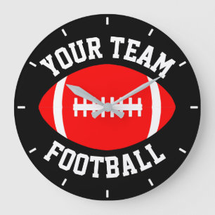 Grande Horloge Ronde Red Football Custom Team Name & Arrière - plan Co