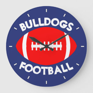 Grande Horloge Ronde Red Football Custom Team Nom/Texte/Horloge couleur