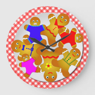 Grande Horloge Ronde Red Gingham Tablecloth Plate of Gingerbread Men