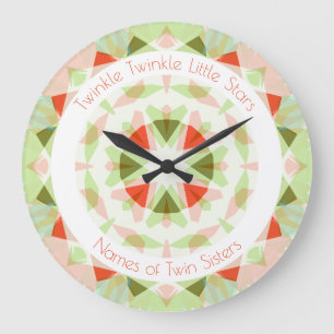 Grande Horloge Ronde Red Green Twinkle Little Star Twin Girls Nursery