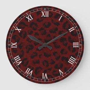 Grande Horloge Ronde Red Leopard Skin Round Roman Clock