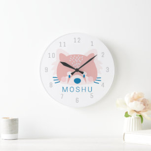 Grande Horloge Ronde Red Panda Face Head Kids Room Nursery