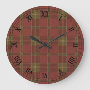 Grande Horloge Ronde Red Plaid Round Roman Numerals