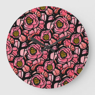 Grande Horloge Ronde Red Poppies Poppy art motif design