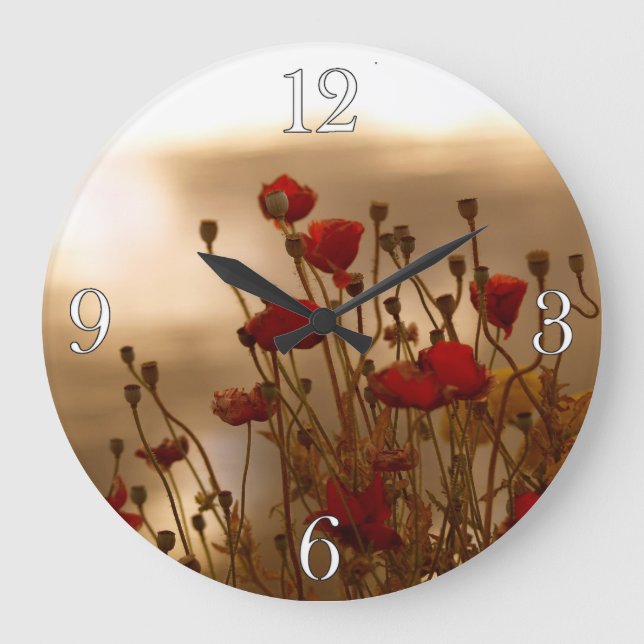 Grande Horloge Ronde Red Poppies & Sunlight Flowers Flora Photo Clock (Recto)