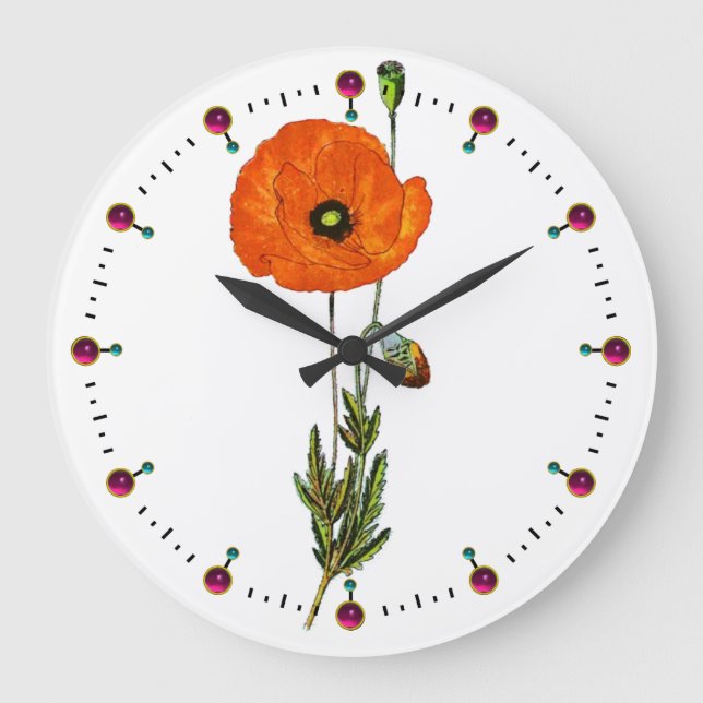 GRANDE HORLOGE RONDE RED POPPY IN WHITE WITH GEMSTONES (Recto)