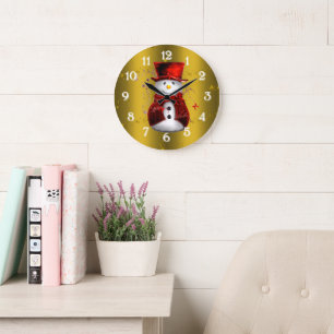 Grande Horloge Ronde Red Snowmen en or