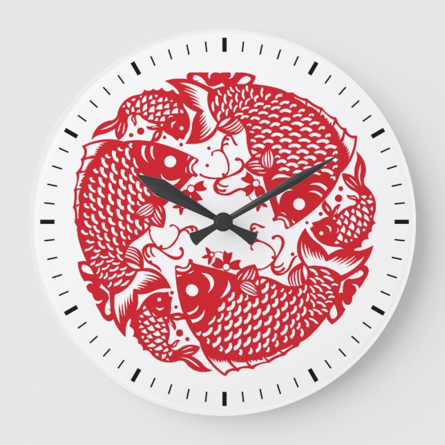 Grande Horloge Ronde Red Whirling Koi Carp Fish Group Classic WC (Recto)