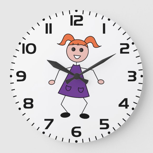 Grande Horloge Ronde Redhead Girl Stick Figure in Purple Dress (Recto)