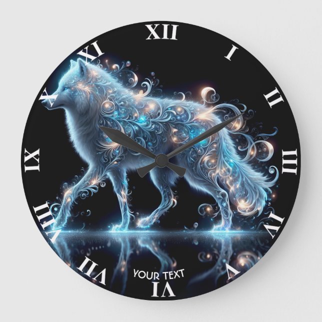 Grande Horloge Ronde Réflexion bleu de loup mignon Imaginaire (Recto)