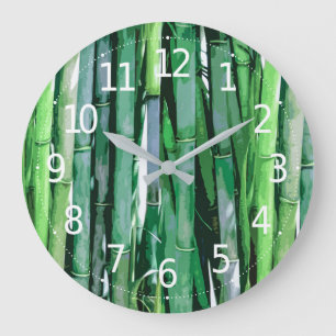 Grande Horloge Ronde Refreshing Green Bamboo Artwork   Wall Clock