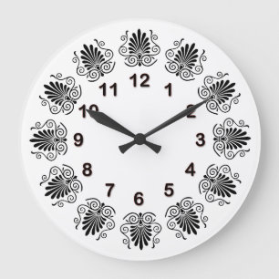 Grande Horloge Ronde Regard Art Déco Plume Noir Blanc Cadran DIY