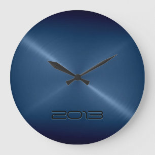 Grande Horloge Ronde Regard bleu-foncé métallique en métal d'acier