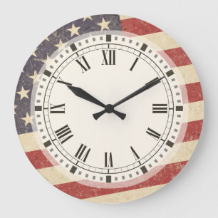 Grande Horloge Ronde Regard grunge vintage de drapeau américain de