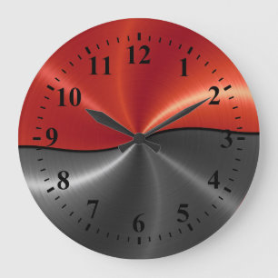 Grande Horloge Ronde Regard rouge argenté en métal d'acier inoxydable
