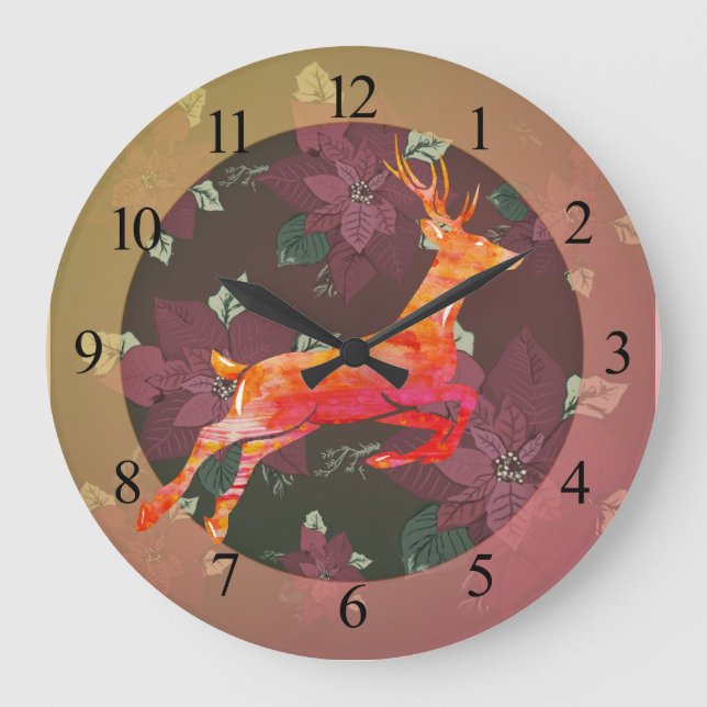 Grande Horloge Ronde Reindeer Poinsettia (Recto)