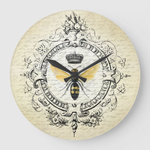 Grande Horloge Ronde Reine des abeilles française vintage moderne