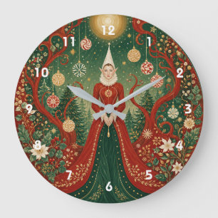 Grande Horloge Ronde Reine des elfes de la forêt enchantée de Noël
