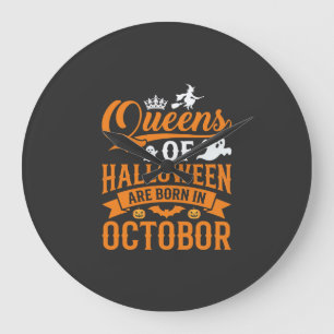 Grande Horloge Ronde Reines d'Halloween nées en octobre typographie vin
