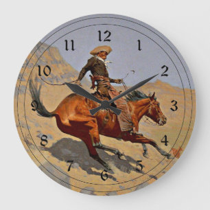 Grande Horloge Ronde Remington : Le Cowboy, l'art des cow-boys américai