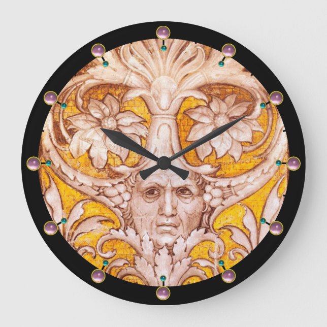 GRANDE HORLOGE RONDE RENAISSANCE FACE GROTESQUE WITH GOLD WHITE FLORAL (Recto)