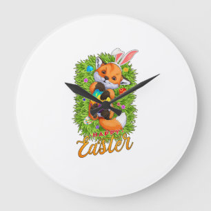 Grande Horloge Ronde Renard Mignon Lapin Oreilles Joyeuses Pâques Renar