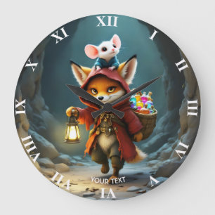Grande Horloge Ronde Renard Souris Bébé Mignon Fantastique