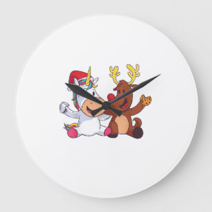 Grande Horloge Ronde Renne Rudolph Noël Ren Licorne Rouge Nez G