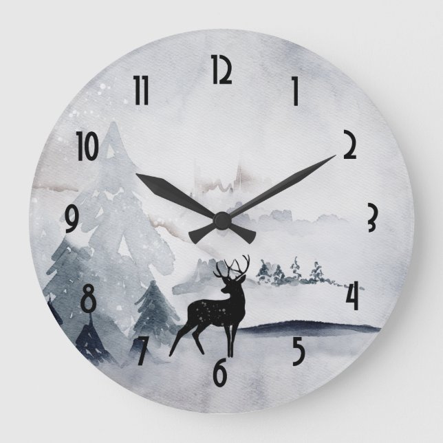 Grande Horloge Ronde Rennes dans l'Aquarelle gris sauvage Noël (Recto)