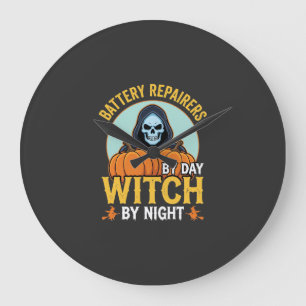 Grande Horloge Ronde Réparateur de piles Halloween Sorcière de nuit Des